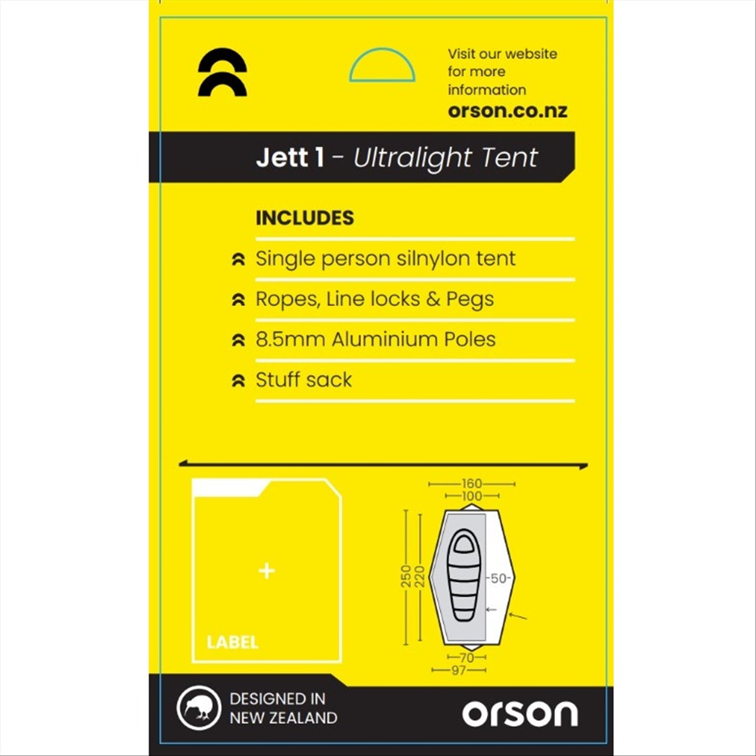 Orson Orson Jett 1 - Ultralight Silnylon Tunnel Tent, 1.38kg